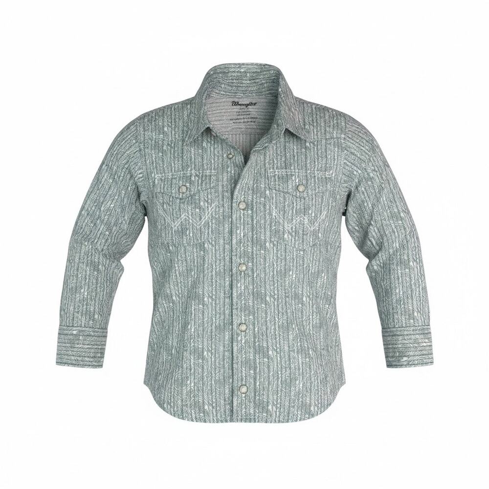 Wrangler Western Boys Shirt 4T Long Sleeve Snap Up Cowboy Collar Green White Vtg